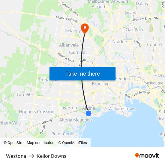 Westona to Keilor Downs map