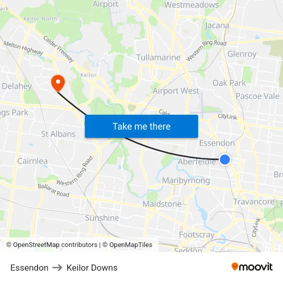 Essendon to Keilor Downs map