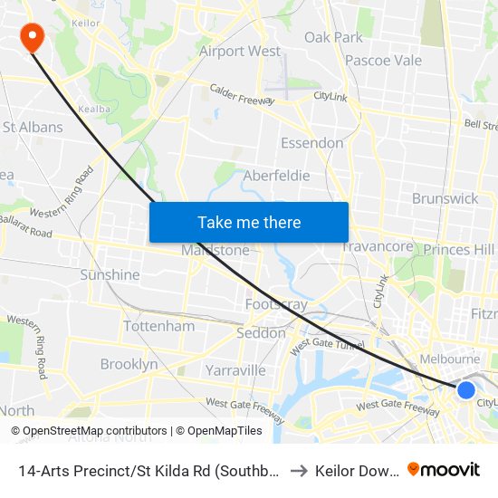 14-Arts Precinct/St Kilda Rd (Southbank) to Keilor Downs map