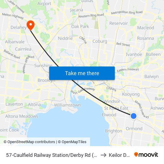 57-Caulfield Railway Station/Derby Rd (Caulfield East) to Keilor Downs map
