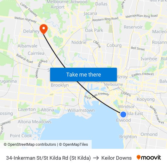 34-Inkerman St/St Kilda Rd (St Kilda) to Keilor Downs map