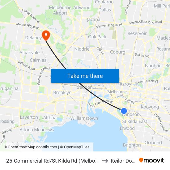 25-Commercial Rd/St Kilda Rd (Melbourne City) to Keilor Downs map