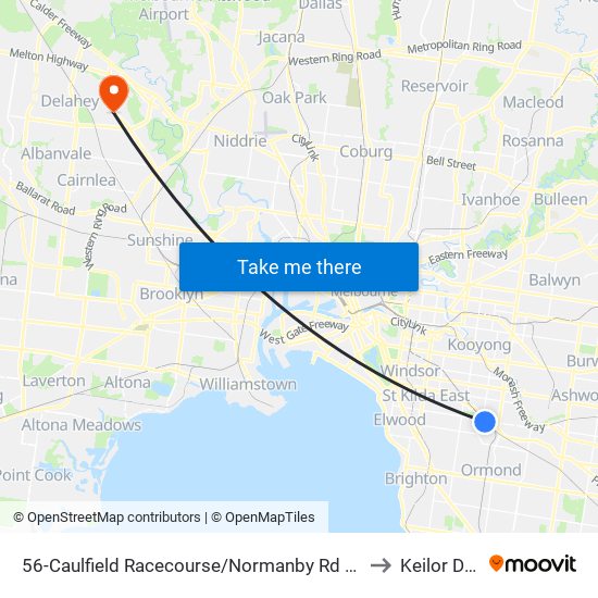 56-Caulfield Racecourse/Normanby Rd (Caulfield North) to Keilor Downs map
