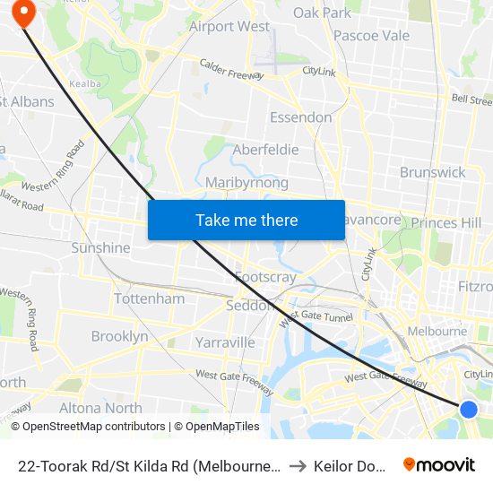 22-Toorak Rd/St Kilda Rd (Melbourne City) to Keilor Downs map