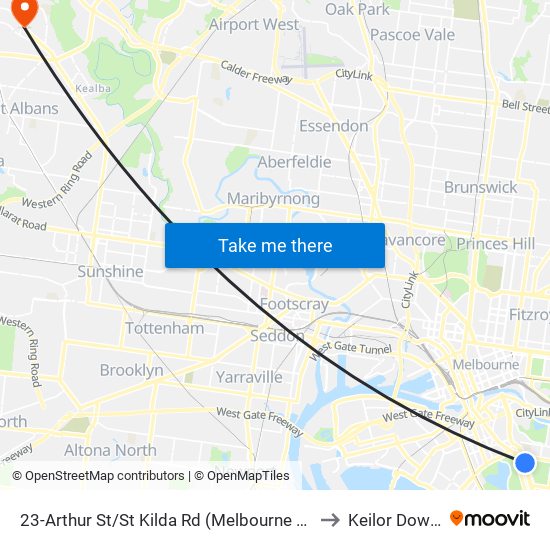 23-Arthur St/St Kilda Rd (Melbourne City) to Keilor Downs map