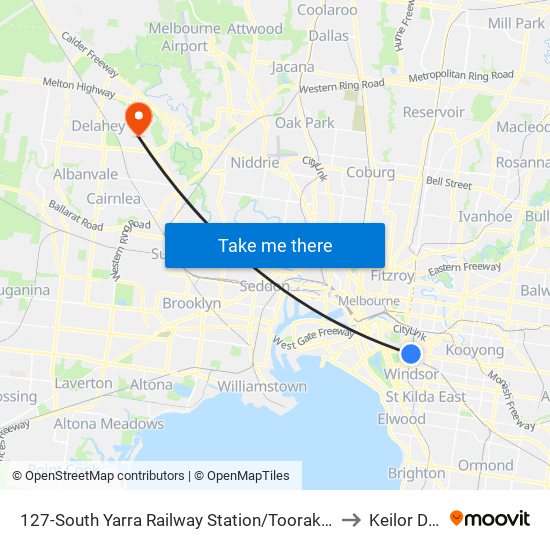 127-South Yarra Railway Station/Toorak Rd (South Yarra) to Keilor Downs map