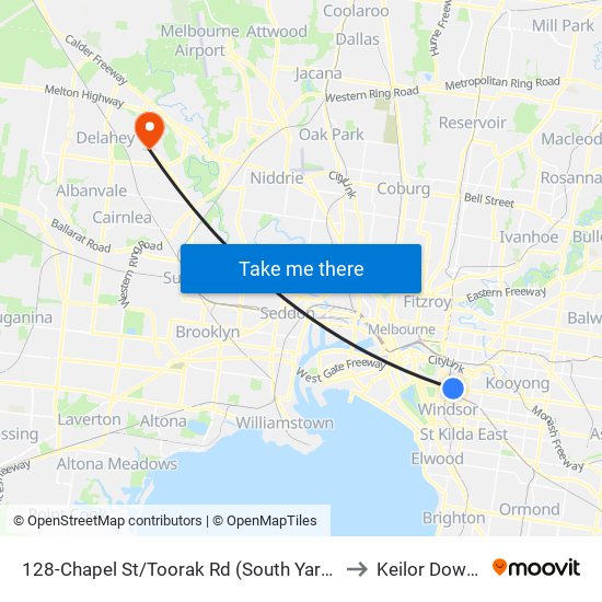 128-Chapel St/Toorak Rd (South Yarra) to Keilor Downs map