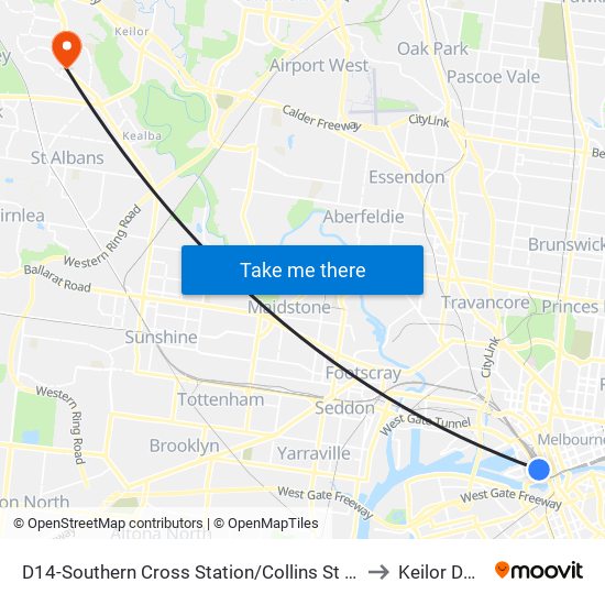 D14-Southern Cross Station/Collins St (Docklands) to Keilor Downs map