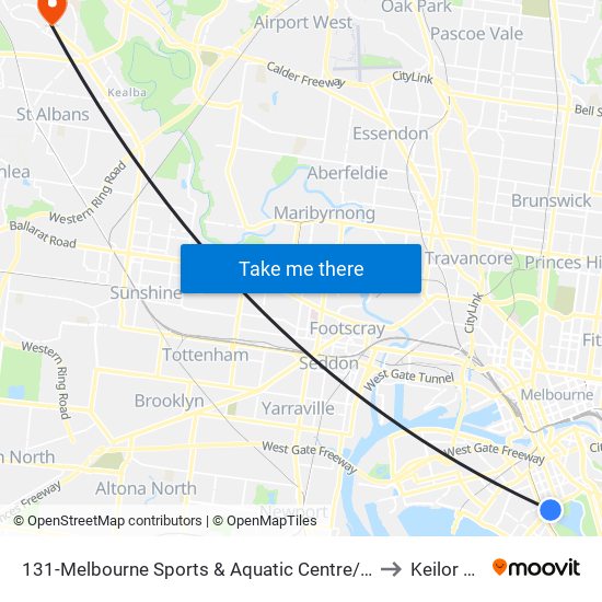 131-Melbourne Sports & Aquatic Centre/Albert Rd (Albert Park) to Keilor Downs map