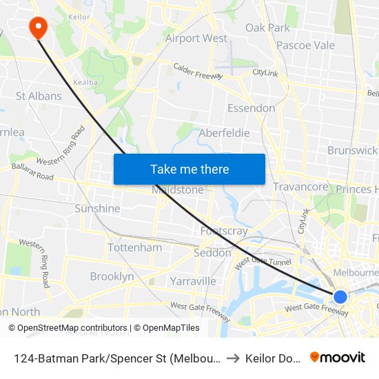 124-Batman Park/Spencer St (Melbourne City) to Keilor Downs map