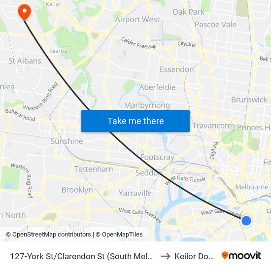 127-York St/Clarendon St (South Melbourne) to Keilor Downs map