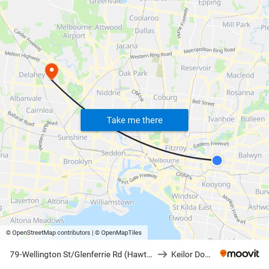 79-Wellington St/Glenferrie Rd (Hawthorn) to Keilor Downs map