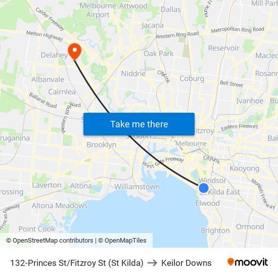 132-Princes St/Fitzroy St (St Kilda) to Keilor Downs map