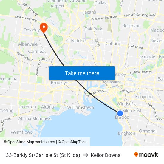 33-Barkly St/Carlisle St (St Kilda) to Keilor Downs map