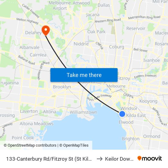 133-Canterbury Rd/Fitzroy St (St Kilda) to Keilor Downs map