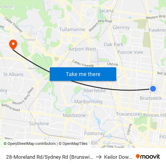 28-Moreland Rd/Sydney Rd (Brunswick) to Keilor Downs map