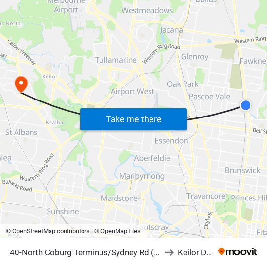 40-North Coburg Terminus/Sydney Rd (Coburg North) to Keilor Downs map