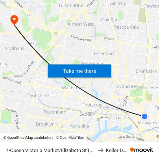 7-Queen Victoria Market/Elizabeth St (Melbourne City) to Keilor Downs map