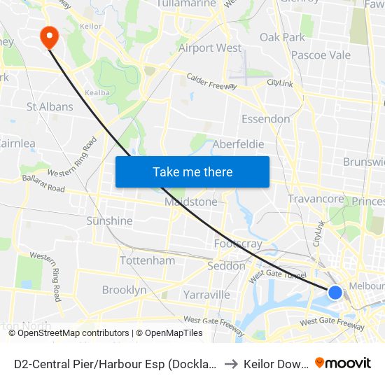 D2-Central Pier/Harbour Esp (Docklands) to Keilor Downs map