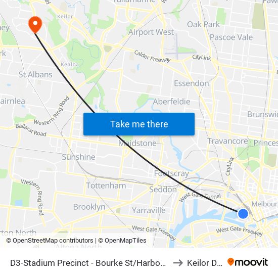 D3-Stadium Precinct - Bourke St/Harbour Esp (Docklands) to Keilor Downs map