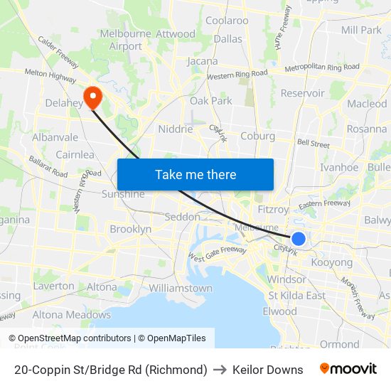 20-Coppin St/Bridge Rd (Richmond) to Keilor Downs map