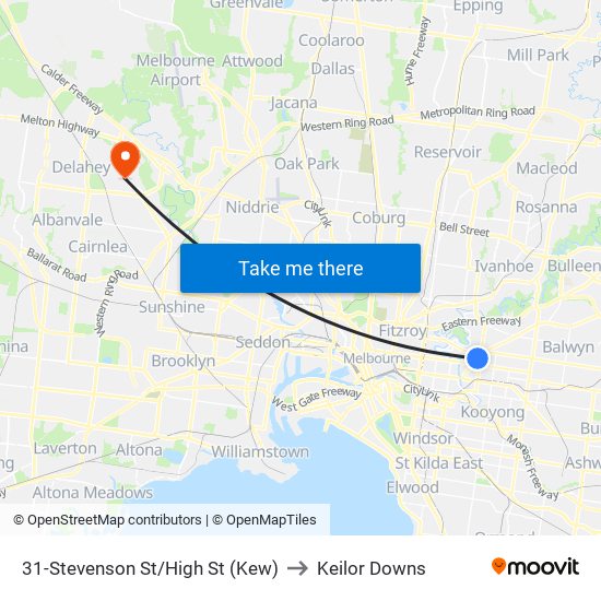 31-Stevenson St/High St (Kew) to Keilor Downs map