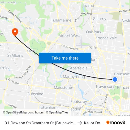 31-Dawson St/Grantham St (Brunswick West) to Keilor Downs map