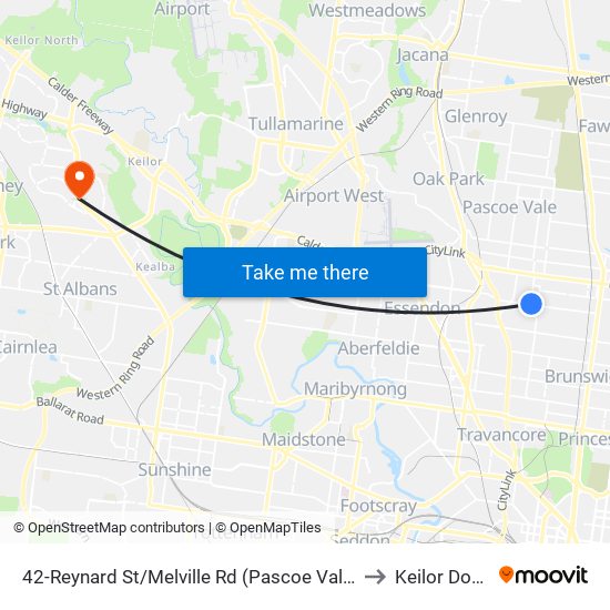 42-Reynard St/Melville Rd (Pascoe Vale South) to Keilor Downs map