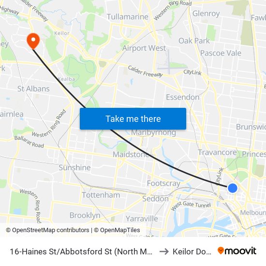 16-Haines St/Abbotsford St (North Melbourne) to Keilor Downs map