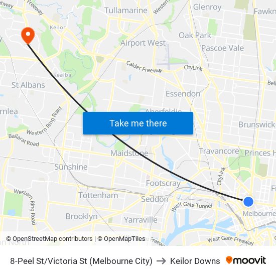 8-Peel St/Victoria St (Melbourne City) to Keilor Downs map