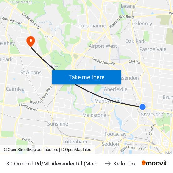 30-Ormond Rd/Mt Alexander Rd (Moonee Ponds) to Keilor Downs map