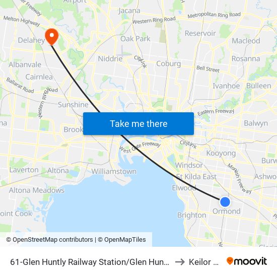 61-Glen Huntly Railway Station/Glen Huntly Rd (Caulfield South) to Keilor Downs map