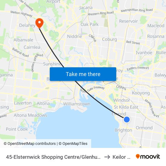 45-Elsternwick Shopping Centre/Glenhuntly Rd (Elsternwick) to Keilor Downs map