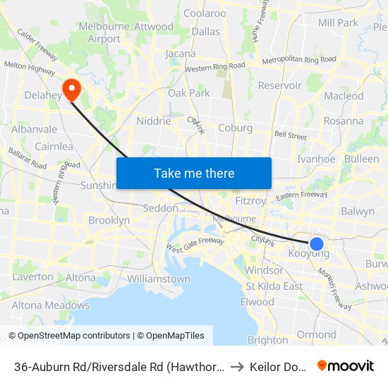 36-Auburn Rd/Riversdale Rd (Hawthorn East) to Keilor Downs map