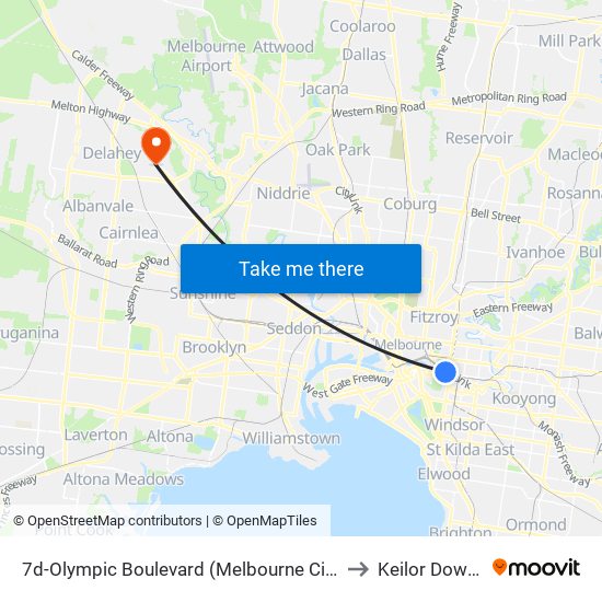 7d-Olympic Boulevard (Melbourne City) to Keilor Downs map