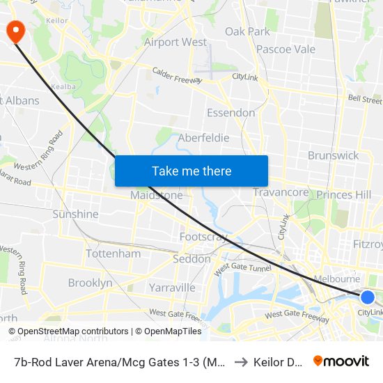 7b-Rod Laver Arena/Mcg Gates 1-3 (Melbourne City) to Keilor Downs map