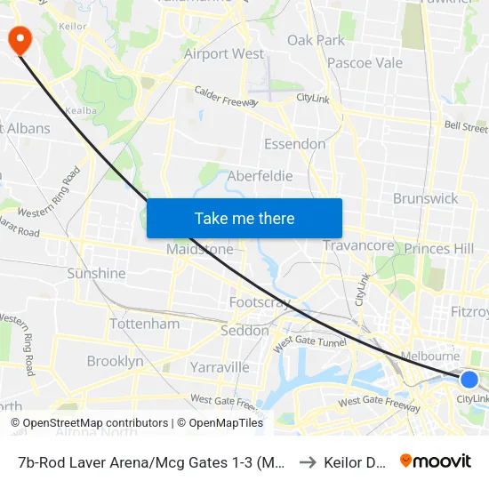 Rod Laver Arena/Mcg Gates 1-3 #7b to Keilor Downs map