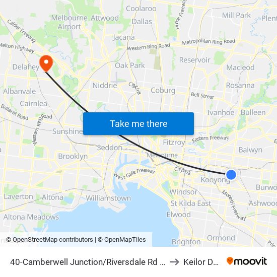 40-Camberwell Junction/Riversdale Rd (Camberwell) to Keilor Downs map