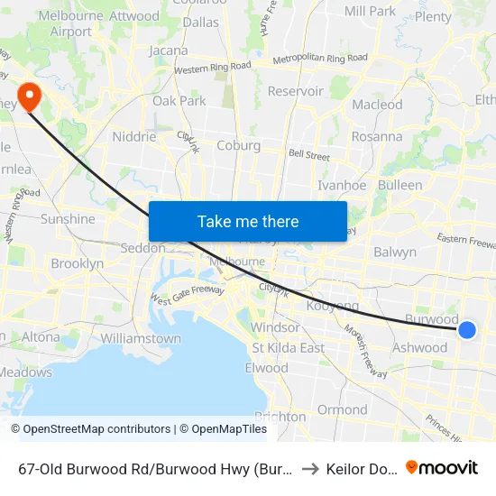Old Burwood Rd/Burwood Hwy #67 to Keilor Downs map