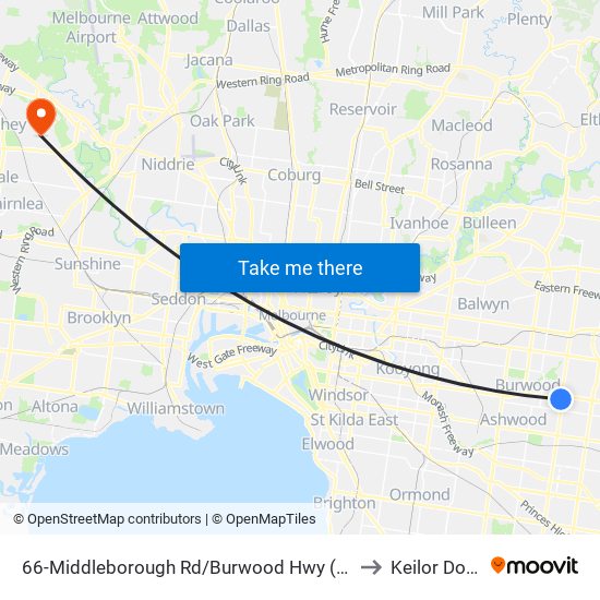 66-Middleborough Rd/Burwood Hwy (Burwood) to Keilor Downs map