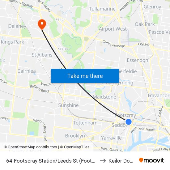 64-Footscray Station/Leeds St (Footscray) to Keilor Downs map