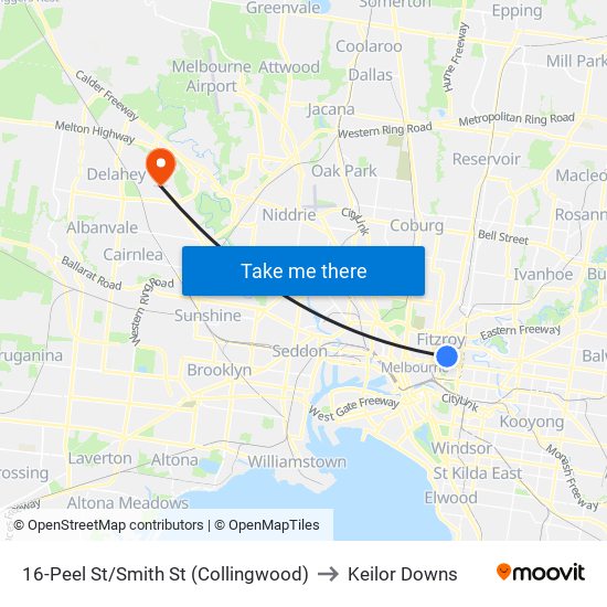 16-Peel St/Smith St (Collingwood) to Keilor Downs map