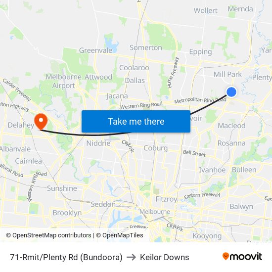 71-Rmit/Plenty Rd (Bundoora) to Keilor Downs map