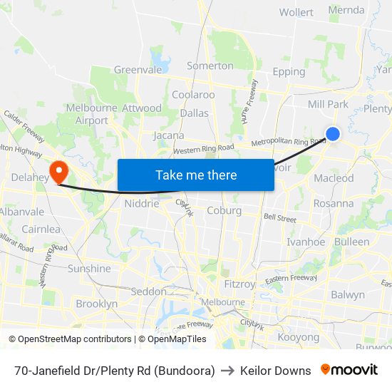 70-Janefield Dr/Plenty Rd (Bundoora) to Keilor Downs map