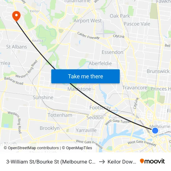 William St/Bourke St #3 to Keilor Downs map