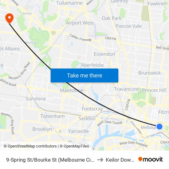 9-Spring St/Bourke St (Melbourne City) to Keilor Downs map