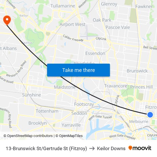 13-Brunswick St/Gertrude St (Fitzroy) to Keilor Downs map