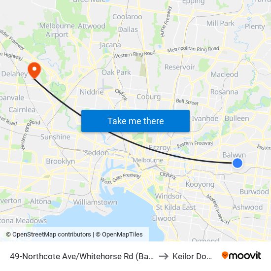 49-Northcote Ave/Whitehorse Rd (Balwyn) to Keilor Downs map