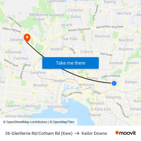 36-Glenferrie Rd/Cotham Rd (Kew) to Keilor Downs map