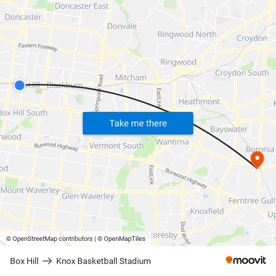 Box Hill to Knox Basketball Stadium map